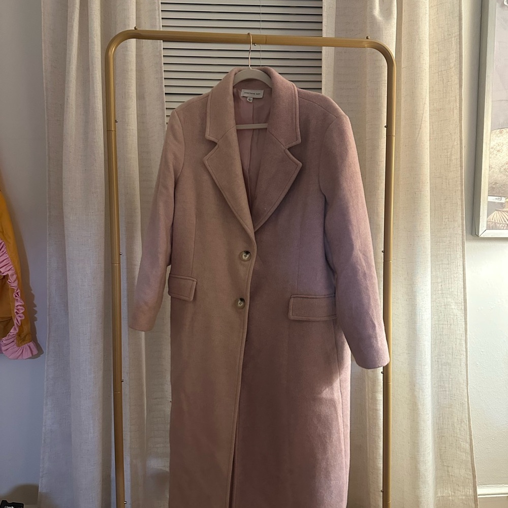 Something Navy Long Pink Single-Breasted Trench Coat